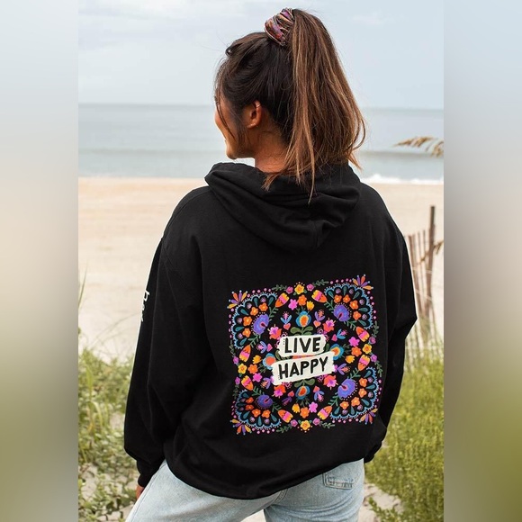 Natural Life Live Happy Black Oversized Hoodie - Picture 1 of 8